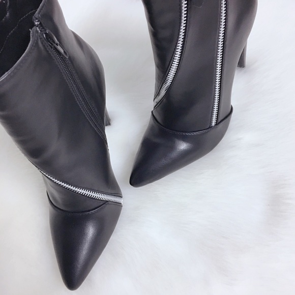 Faux Leather Black Double Zipper Ankle Booties - Picture 2 of 8